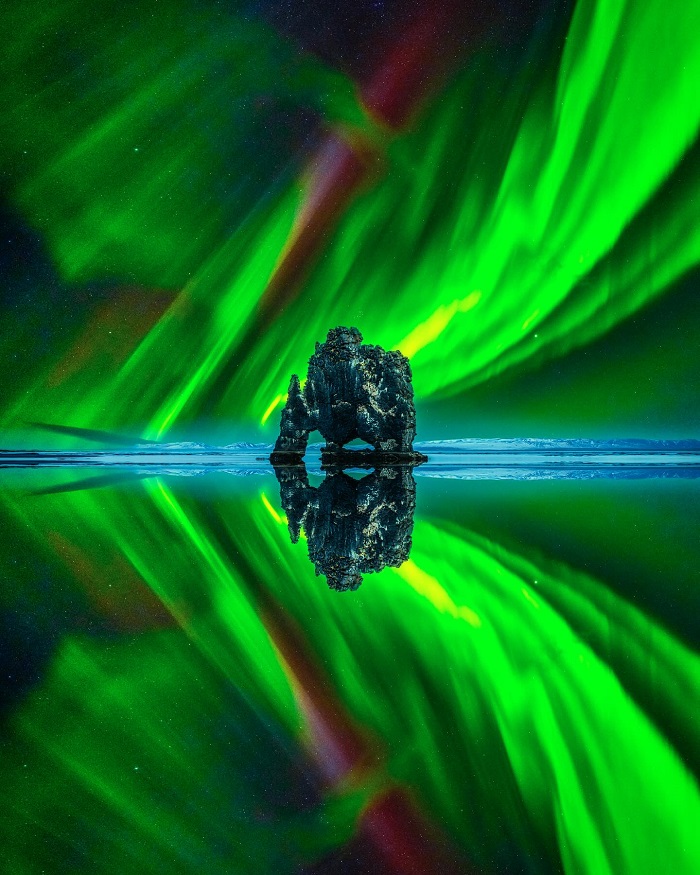 Hvitserkur là địa điểm ngắm cực quang ở Iceland