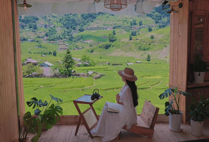 Lá Coffee Sapa là nơi lý tưởng để ngắm ruộng bậc thang